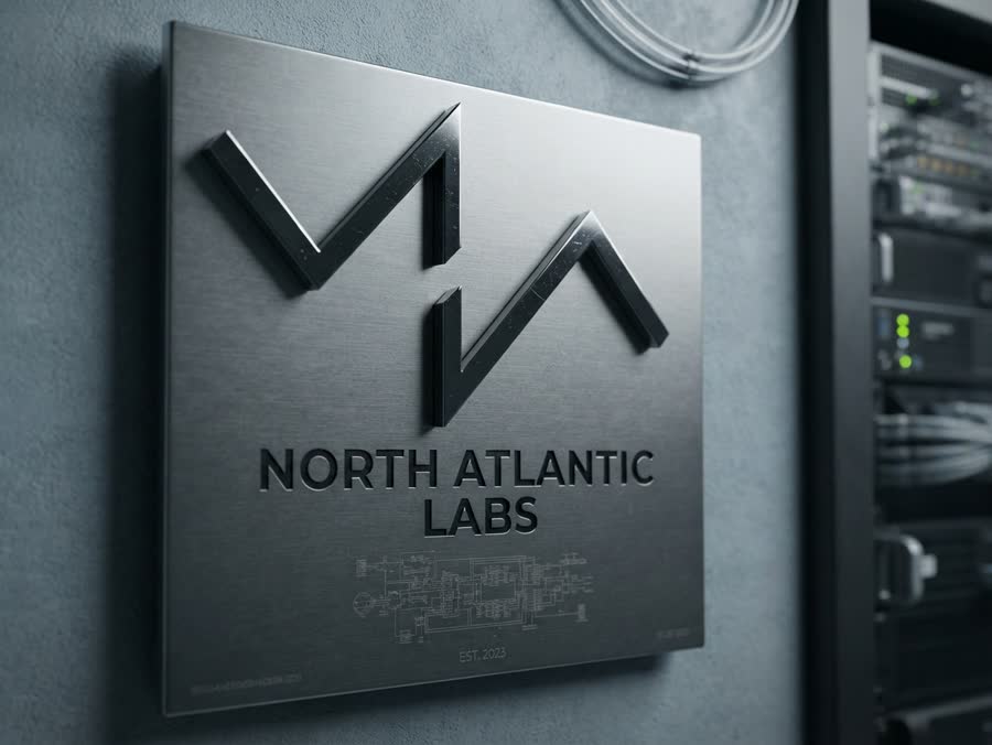 North Atlantic Labs sign mounted beside a server rack